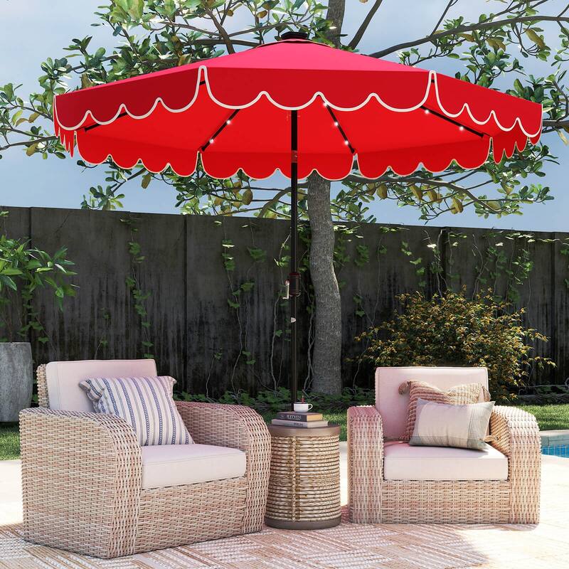 Costway 10 FT Solar Patio Umbrella with 24 LED Lights 8 Ribs & Tilt