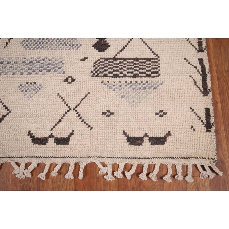 Ivory Moroccan Area Rug Handmade Abstract Wool Carpet - 6'11"x 10'4"