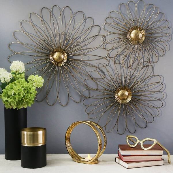 Sagebrook Home 12132 03 Metal Flower Wall Decor Gold Window Box Pack Metal 16 X 16 X 1 5 Inches Overstock 21347832