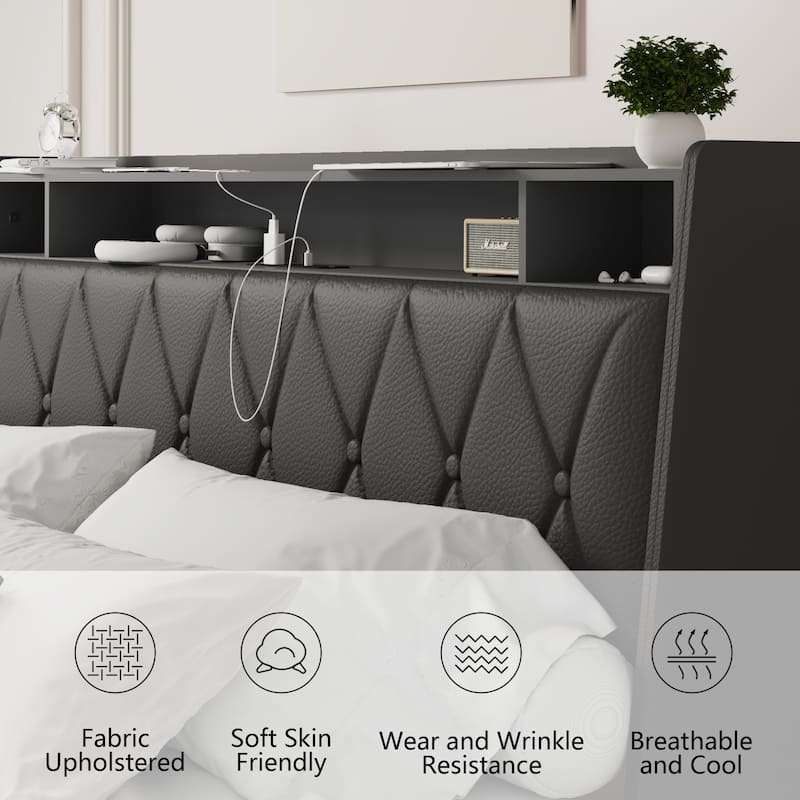 Full Size Bed Frame with Ergonomic Headboard