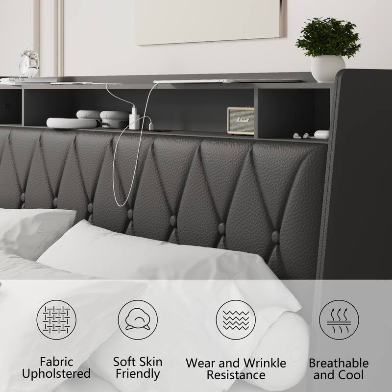 Queen Bed Frame with Ergonomic Headboard