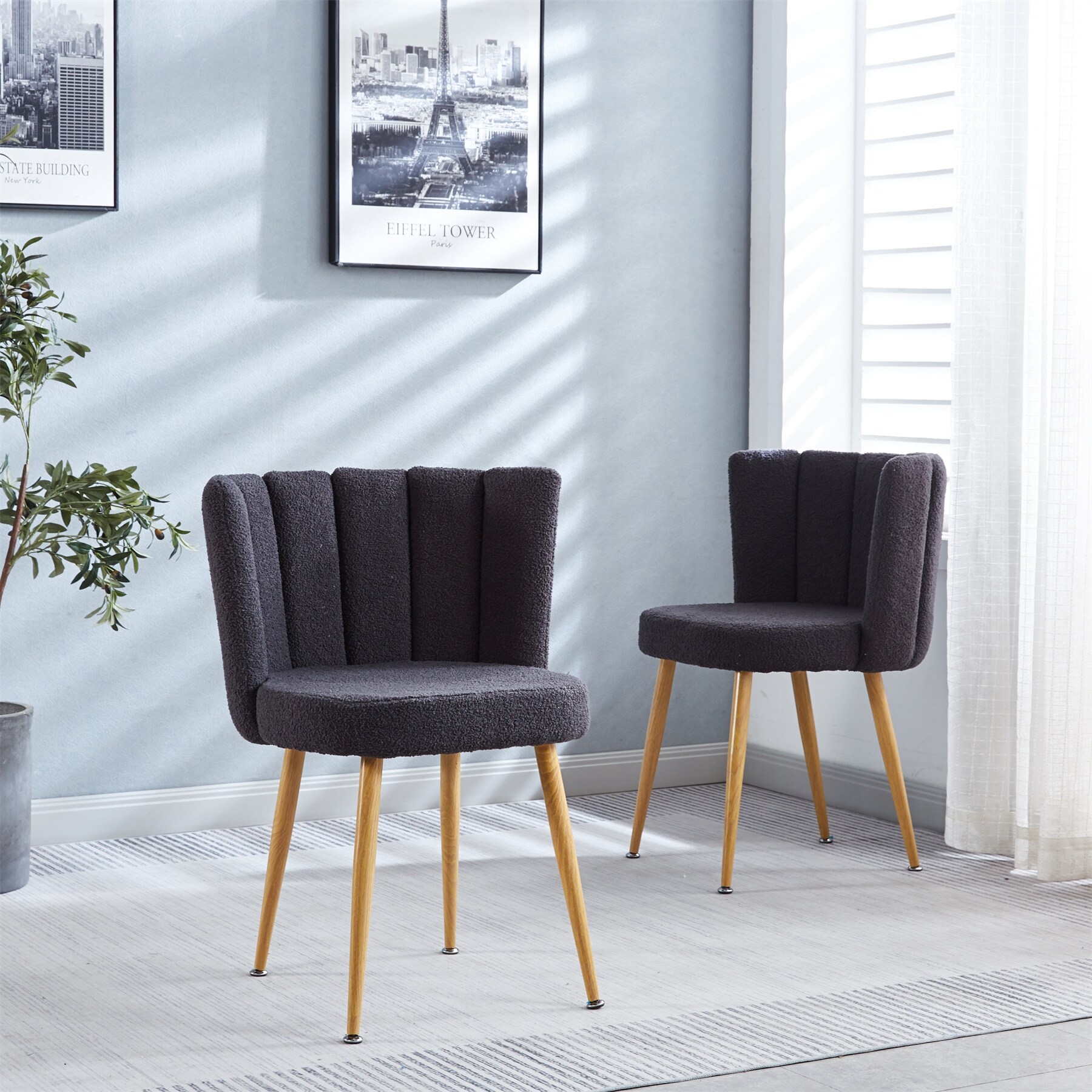 Shorthair Cushion and Comfortable Backrest Dining Chair Set of 2