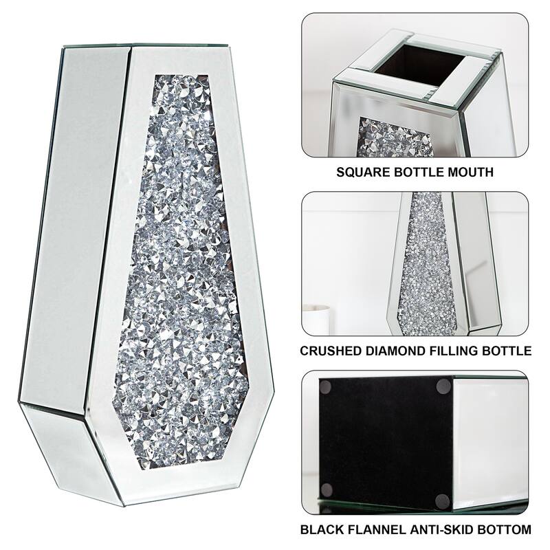 14In Modern Mirrored Flowers Vase,Crushed Diamond Glass Tall Vase