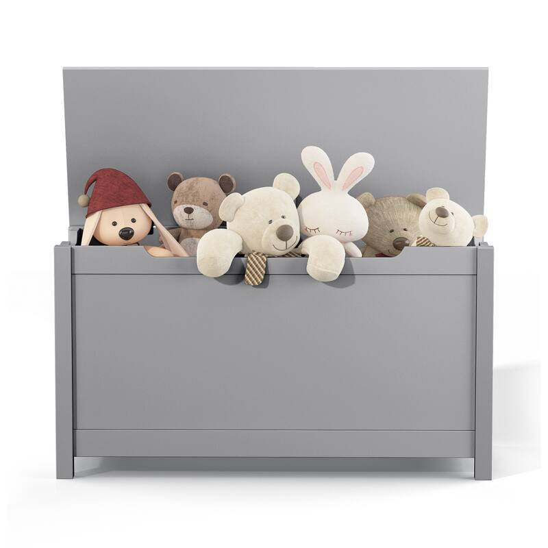 Kids Wooden Toy Box Storage with Safety Hinged Lid for Ages 3+