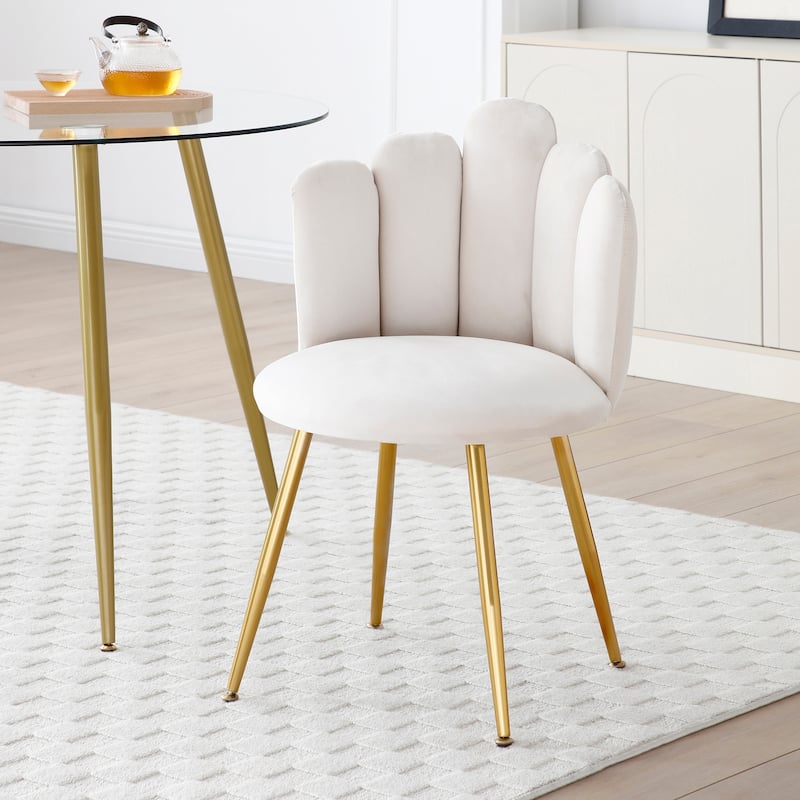 Modern Velvet Dining Chairs Set of 2,Upholstered Woven Dining Chair with Golden Metal Legs,for Dining Room, Kitchen - Beige