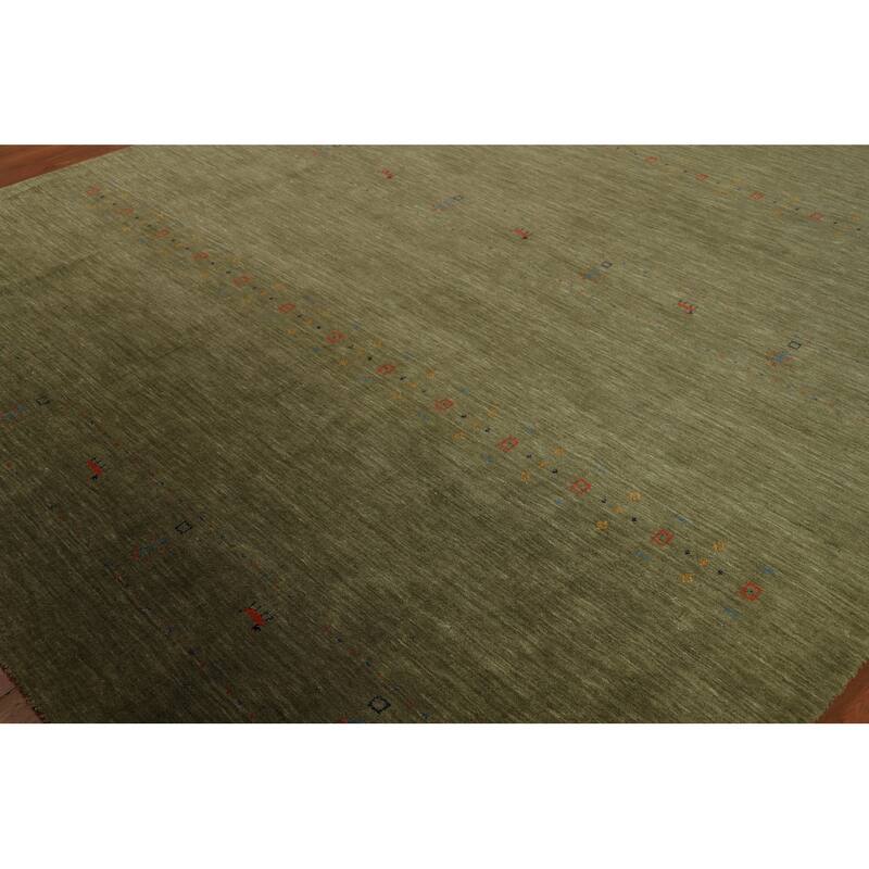 Tribal Green Gabbeh Oriental Area Rug Handmade Wool Carpet - 8'1"x 10'1"