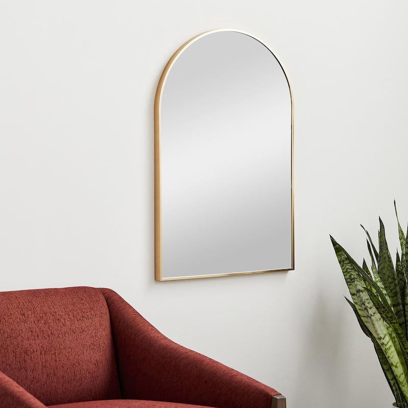 Livabliss Aranya Modern Aluminum Arched Accent Mirror - 36"H x 35"W x 1.1"D - Gold