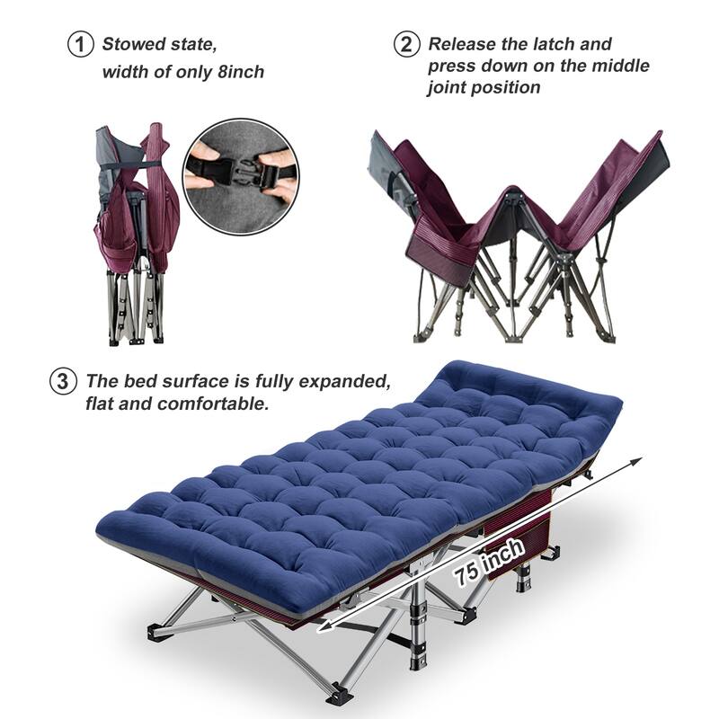 DoCred Portable Folding camping Bed with Mattress, Guest Cot Bed，2PCS - 75"
