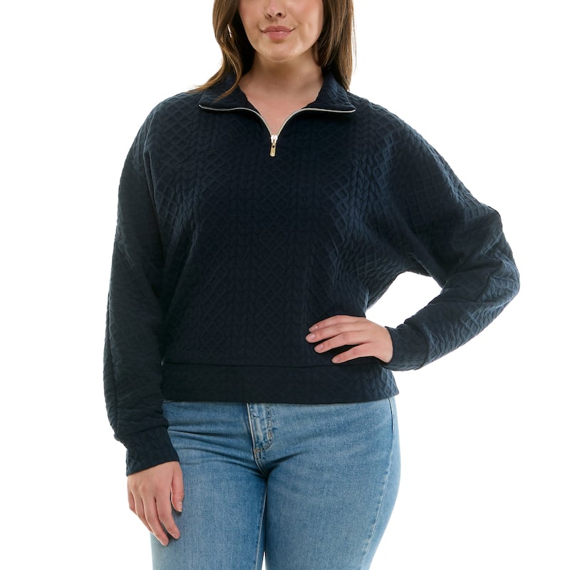 Nanette Lepore Cable-Quilted Quarter-Zip Sweater - S