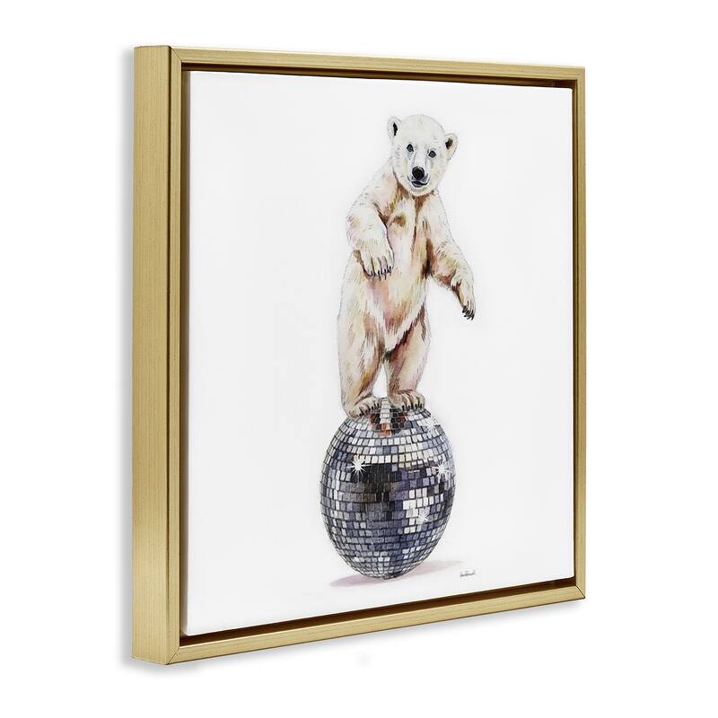 Stupell Polar Bear on Disco Ball Framed Floater Canvas Wall Art Design By Amanda Greenwood