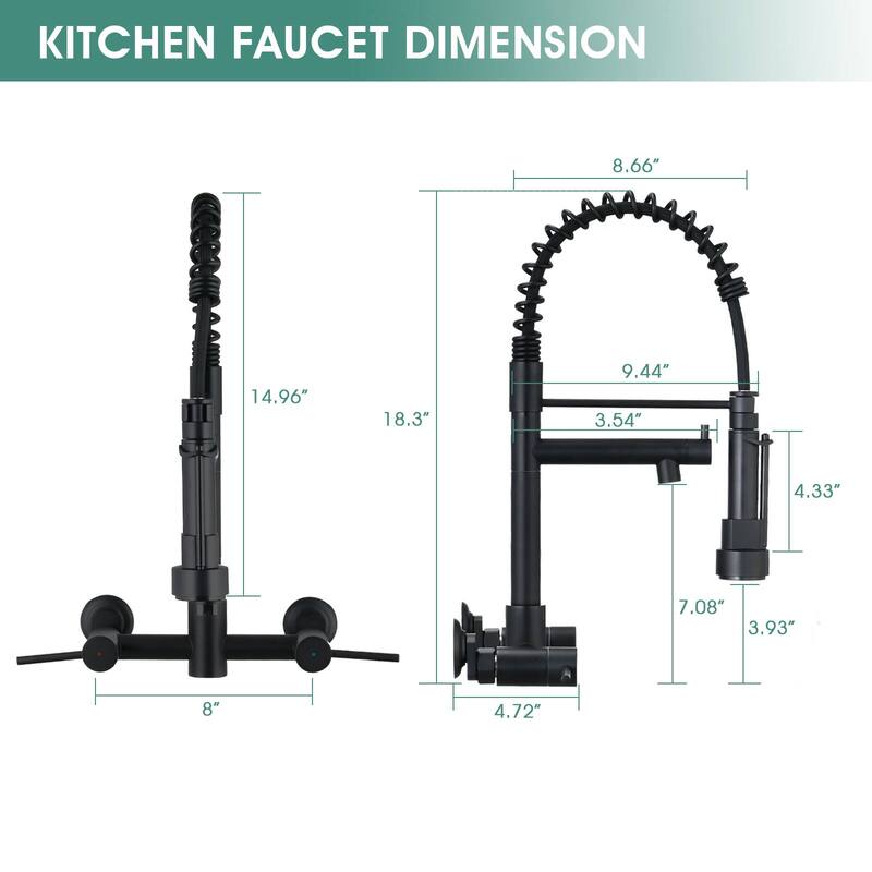 Dornberg Wall Mount Kitchen Faucet with Pull Down Sprayer, Spring Faucet