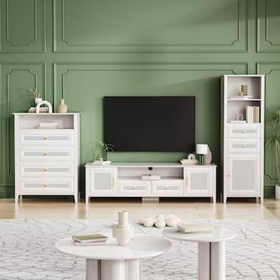 TV Stand Sets with TV Console, Tall Cabinet and Chest of Drawers - 114.00" x 15.70" x 63.00"
