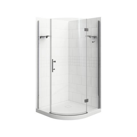 Risco 38" Neo Round White Shower Kit with Tiled Walls