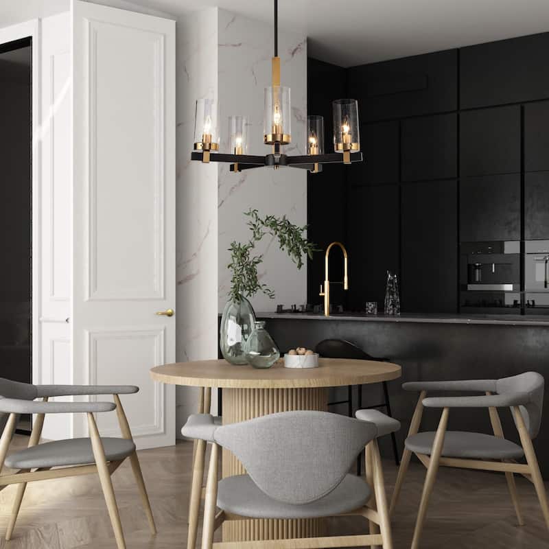 Yilia Modern 5-Light Black Gold Chandelier Glass Pendant Lights for Dining Room - 22" D x 15" H
