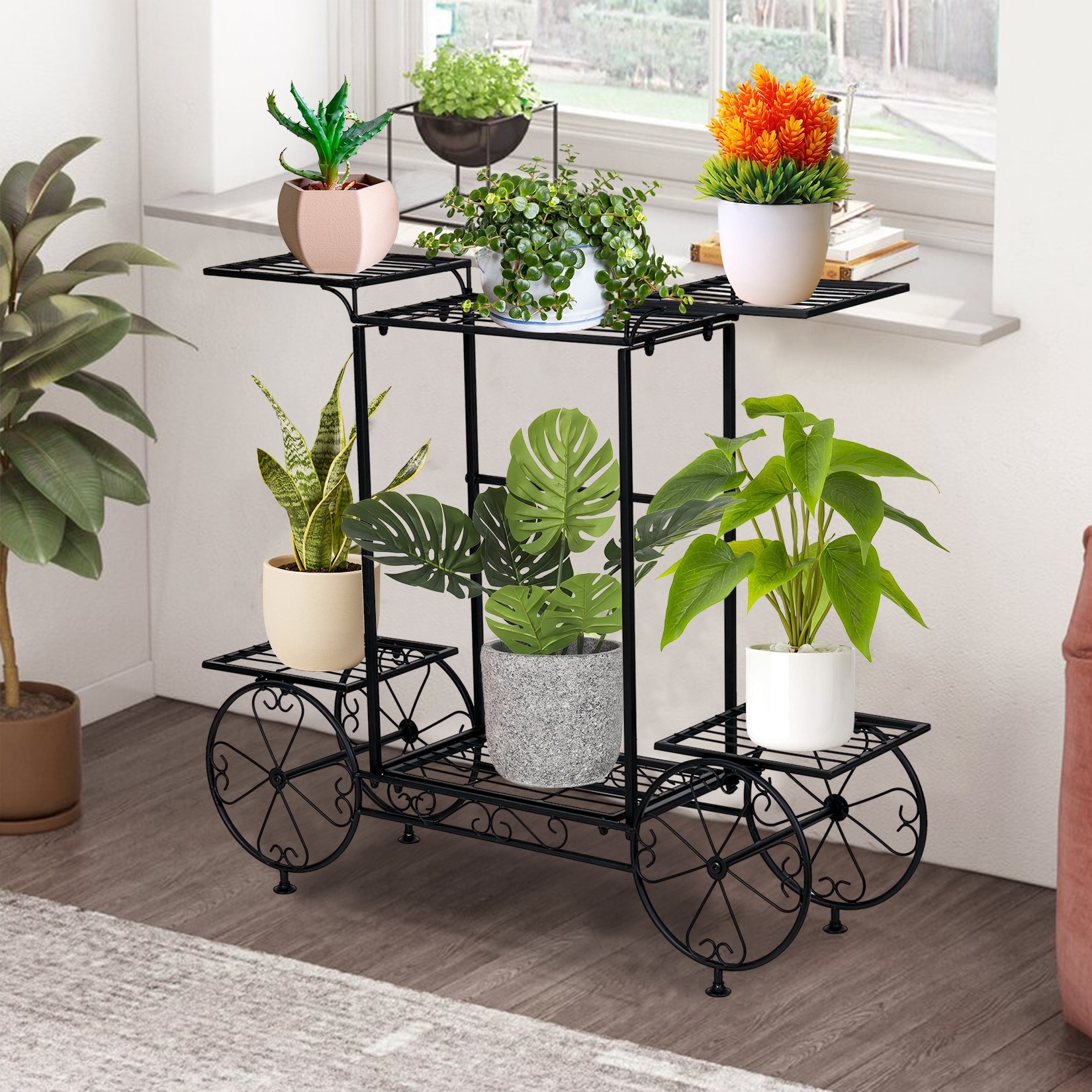 Metal Plant Stand 6 Tiered Garden Planter Stand Ladder Shelf Black
