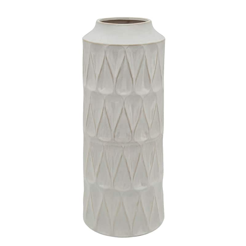 Sagerbrook Home Neutral Textured 22" Ceramic Vase Contemporary White Teardrop Design Floral Vase