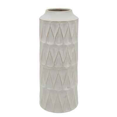 Sagerbrook Home Neutral Textured 22" Ceramic Vase Contemporary White Teardrop Design Floral Vase
