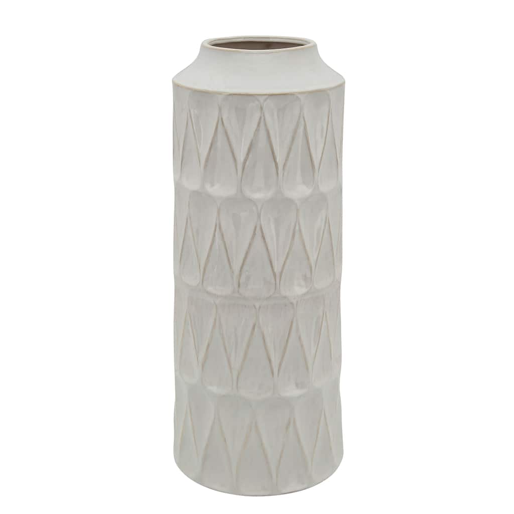 Sagerbrook Home Neutral Textured 22" Ceramic Vase Contemporary White Teardrop Design Floral Vase