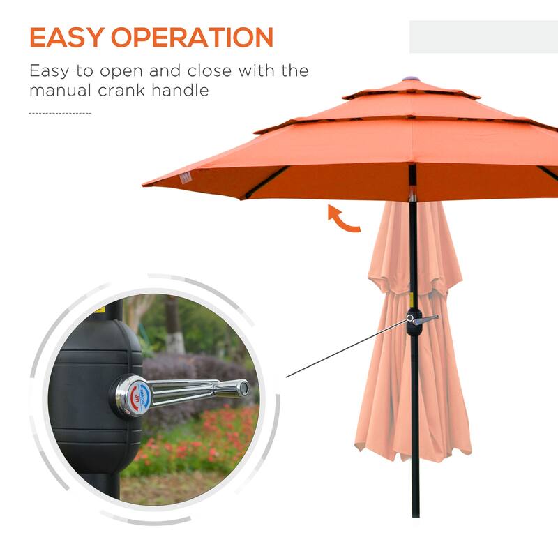 9FT 3-Tier Patio Umbrella with Crank and Push Button Tilt for Outdoor Shade