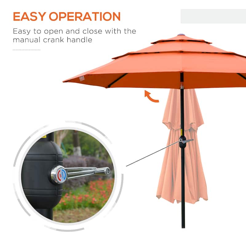 Outsunny 9FT 3 Tiers Patio Umbrella Outdoor Market Umbrella with Crank, Push Button Tilt for Deck, Backyard and Lawn