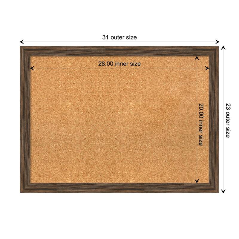 Regis Barnwood Narrow Wood Framed Natural Corkboard Bulletin Board - Regis Barnwood Mocha Narrow - Board Size 28x20