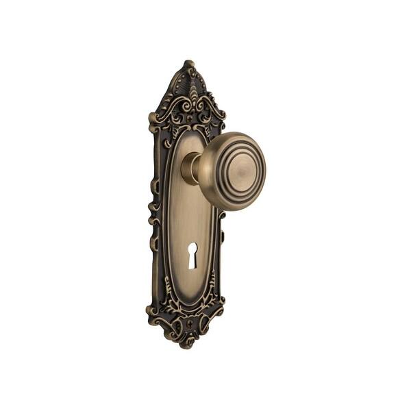 Classic Rosette 2-3/8 in. Backset Antique Brass Privacy Bed/Bath Deco Door Knob