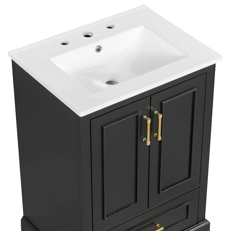 GDFStudio - Seren Wood & Ceramic Bathroom Vanity with Sink, Divider Drawer & 2 Soft-Close Doors