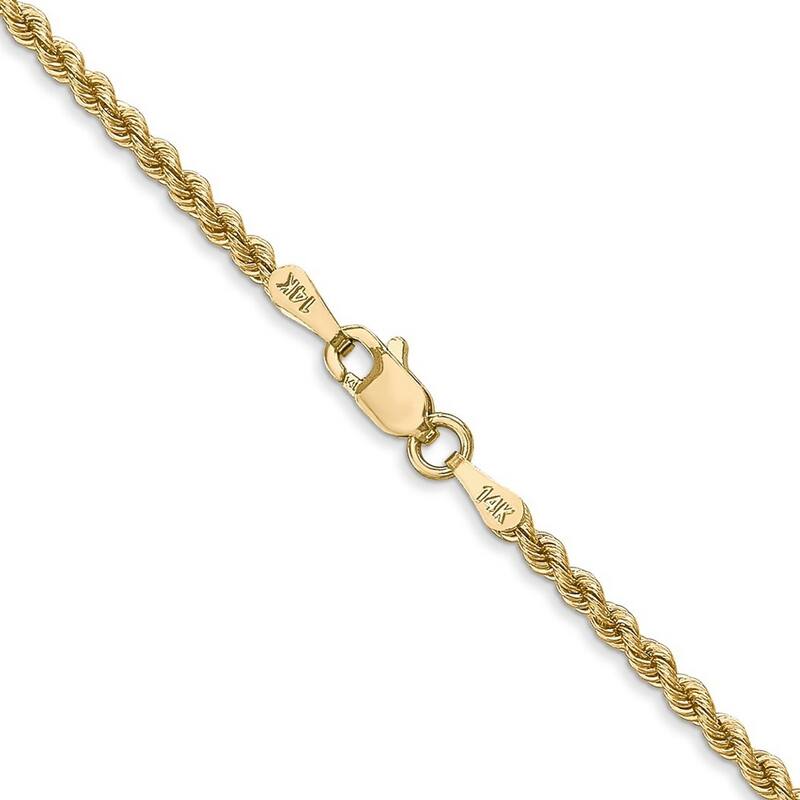 Curata 14k Yellow Gold Solid 10" 2.25mm Heavy Handmade Regular Rope Chain Anklet (Lobster-claw)