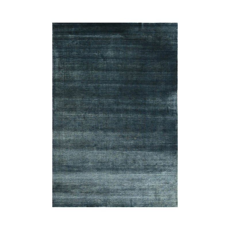 Hand Knotted Textured Blue,Gray Tibetan Wool Modern Oriental Area Rug - 6' 6'' x 9' 7''