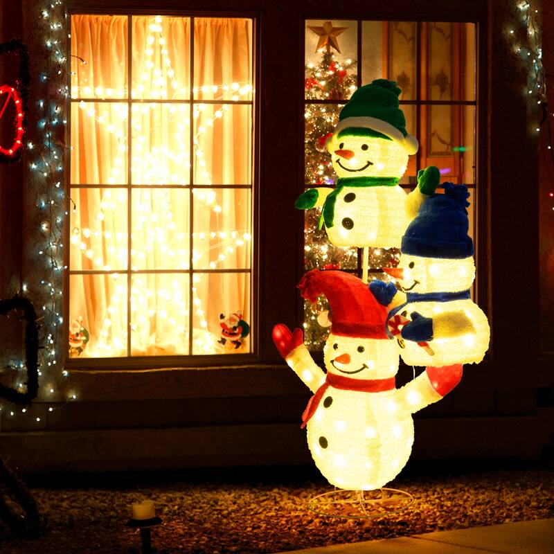 Gymax 5 FT Stacked Snowman Lighted Christmas Decoration w/110 LED