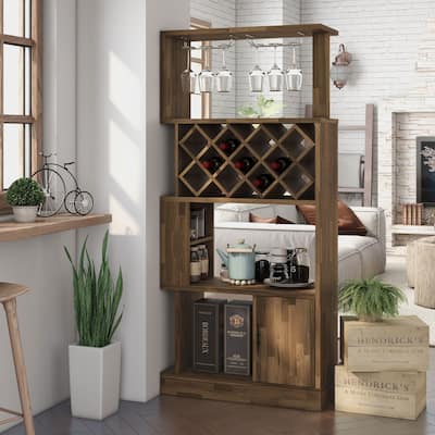 DH BASIC Contemporary Dual-Side Access Lattice 11-Bottle Wine Rack and Cabinet by Denhour