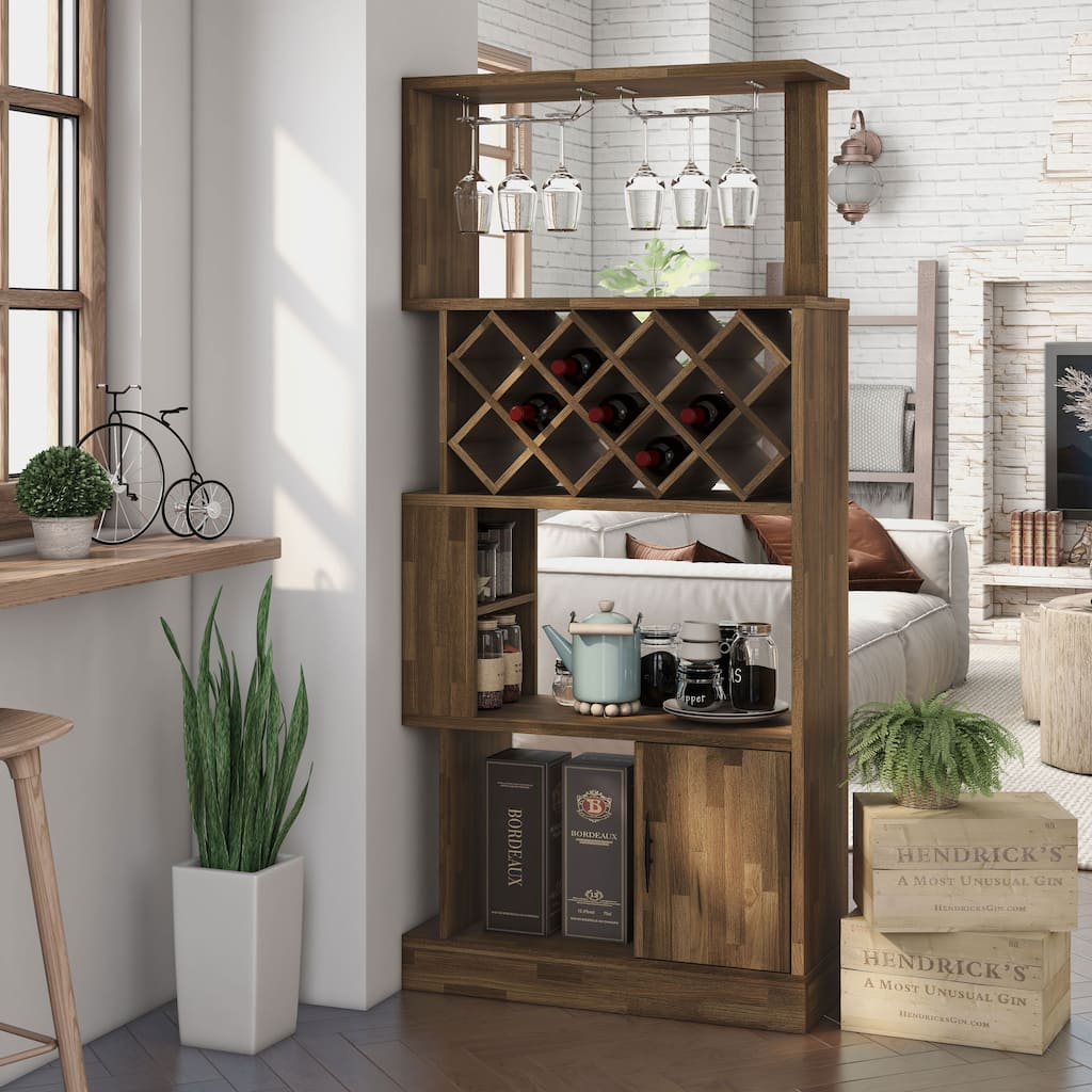 DH BASIC Contemporary Dual-Side Access Lattice 11-Bottle Wine Rack and Cabinet by Denhour