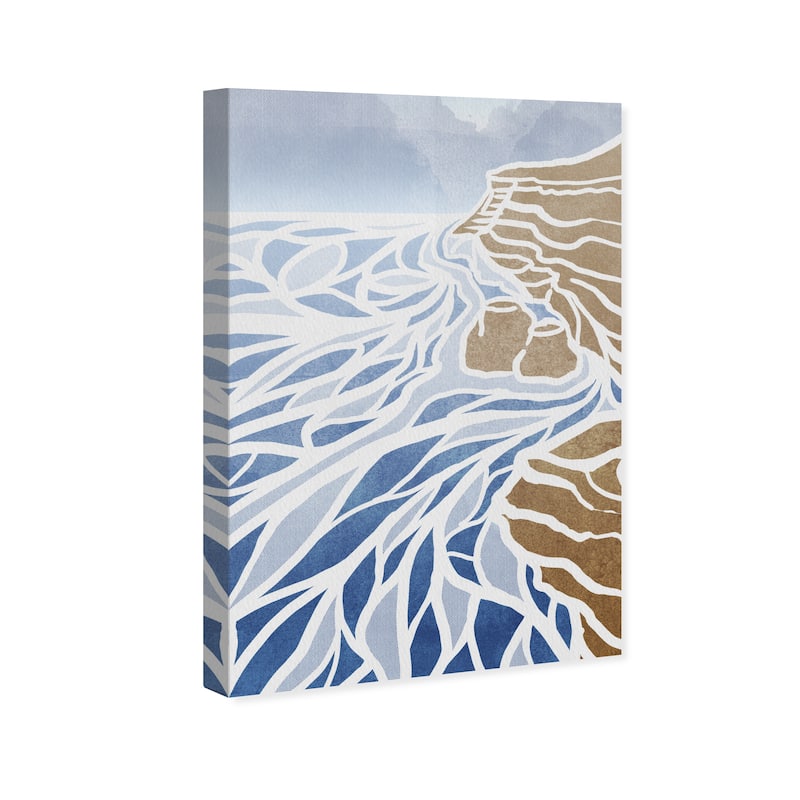 Wynwood Studio Canvas Nautical and Coastal Cliffside waves Blue and Tan Nautical & Coastal Wall Art Canvas Print