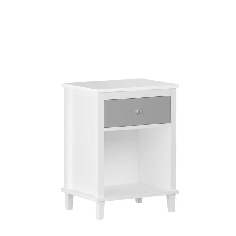 26.77"H Wooden Nightstand with One Drawer One Shelf for Kids, Adults, Gray+Silver Handle