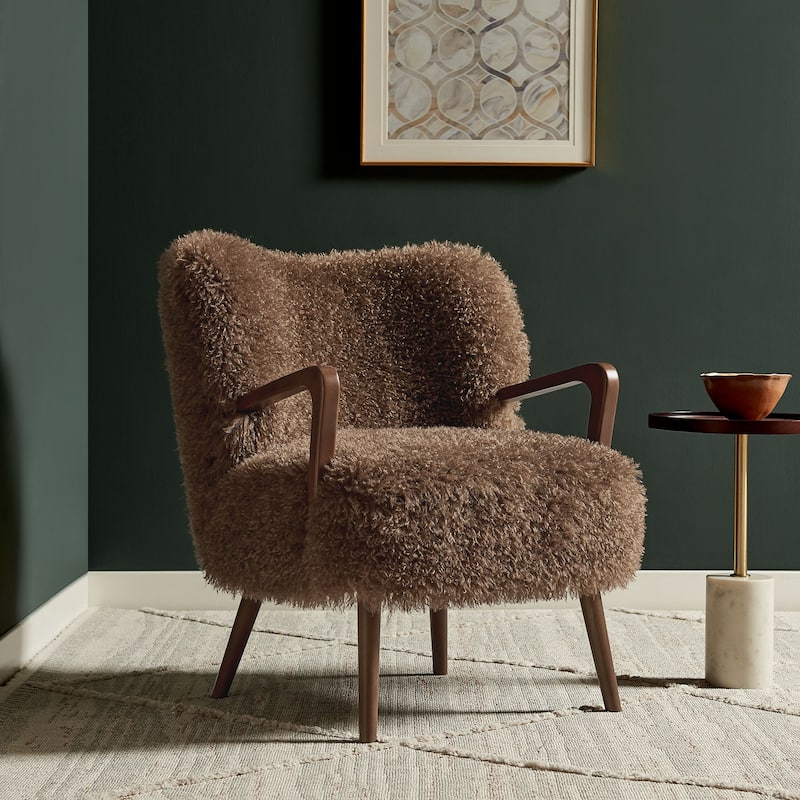 Zerra Faux Shearling Accent Armchair - Brown