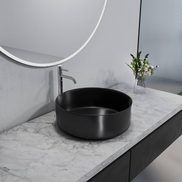 Altair 14 x 14 in. Round Black Finish Ceramic Vessel Bathroom Vanity Sink