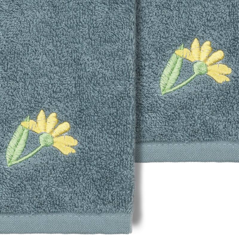 Authentic Hotel and Spa 100% Turkish Cotton Daisy 2PC Embellished Washcloth Set