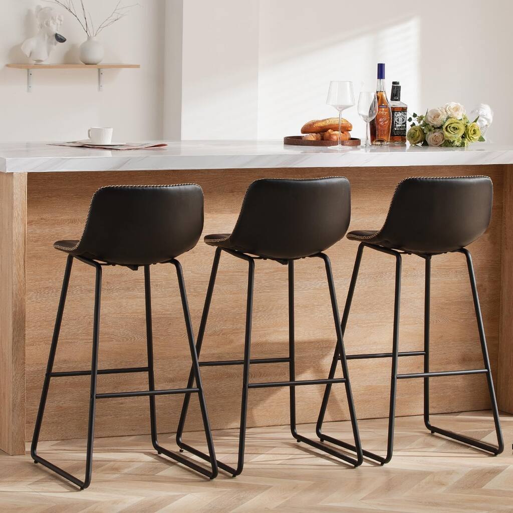Bar Stools Set of 3, 30 Inch Counter Height Bar Stools Black Faux Leather Counter Stools with Backs Modern High Chair (3 Pcs )