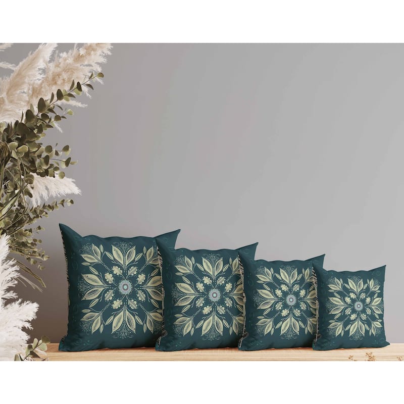 Leaf & Wing Whispers Indoor/Outdoor Reversible Throw Pillow Indigo and Cream