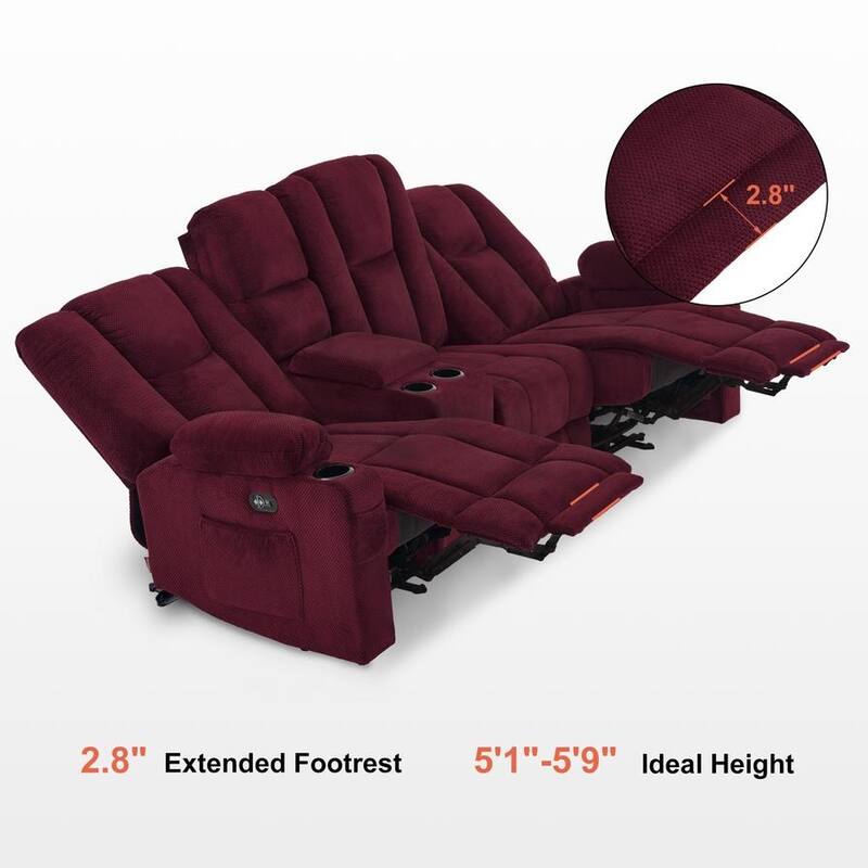 MCombo Electric Power Reclining Sofa with Massage and Lumbar Heat, Fabric 6015/6025/6035/6045