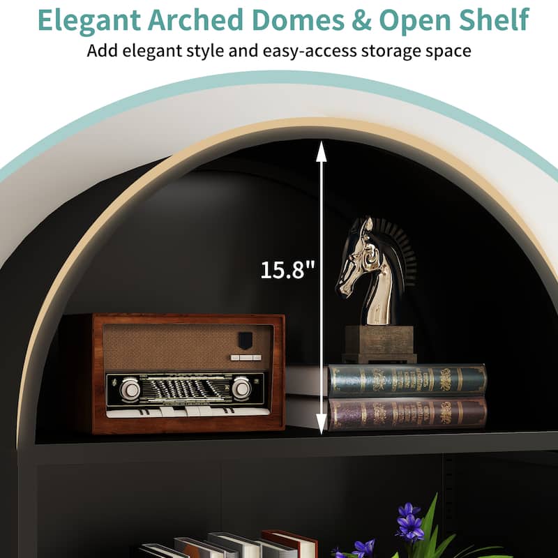 73.6-Inch Arched Metal Storage Display Cabinet with Adjustable Shelves