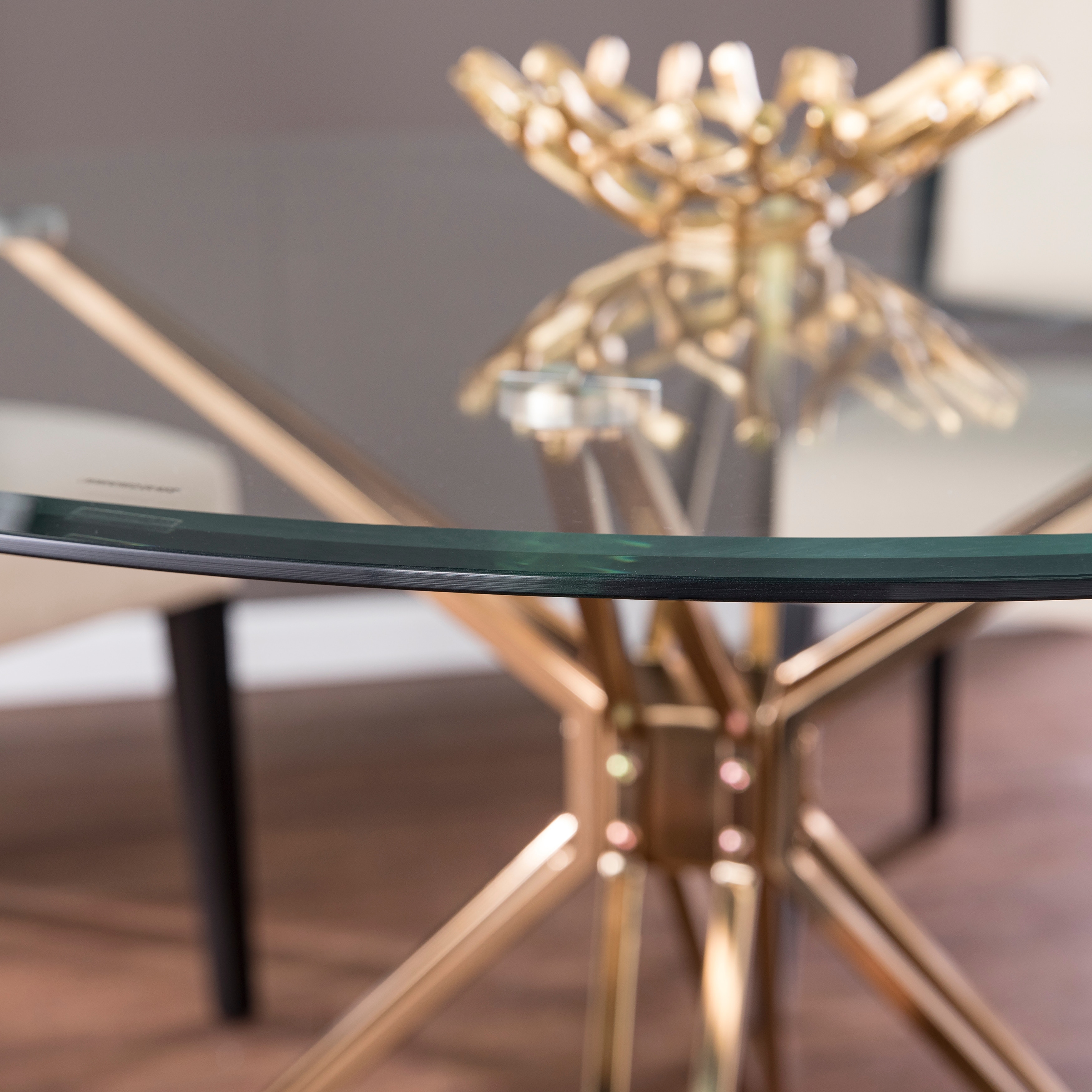 Silver Orchid Alan Metal and Glass Round Dining Table As Is Item