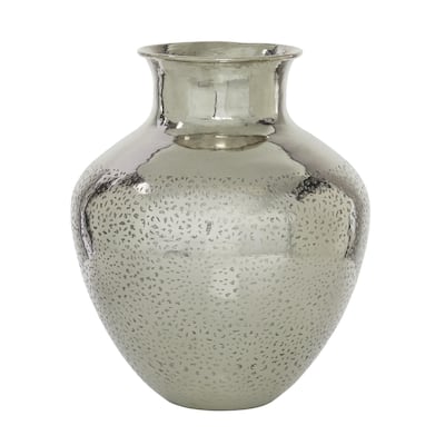 Aluminum Metal Round Engraved Decorative Vase - Silver - Roche River Decor