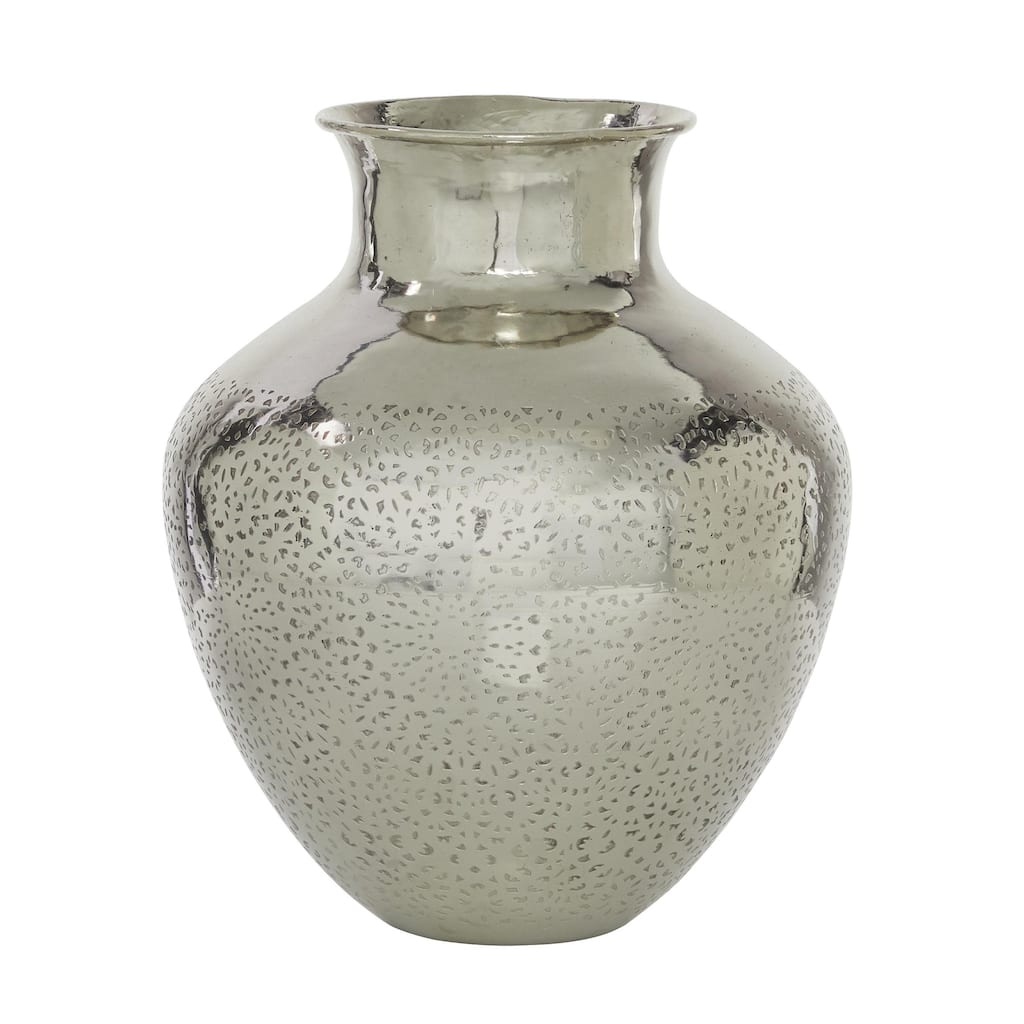 Aluminum Metal Round Engraved Decorative Vase - Silver - Roche River Decor