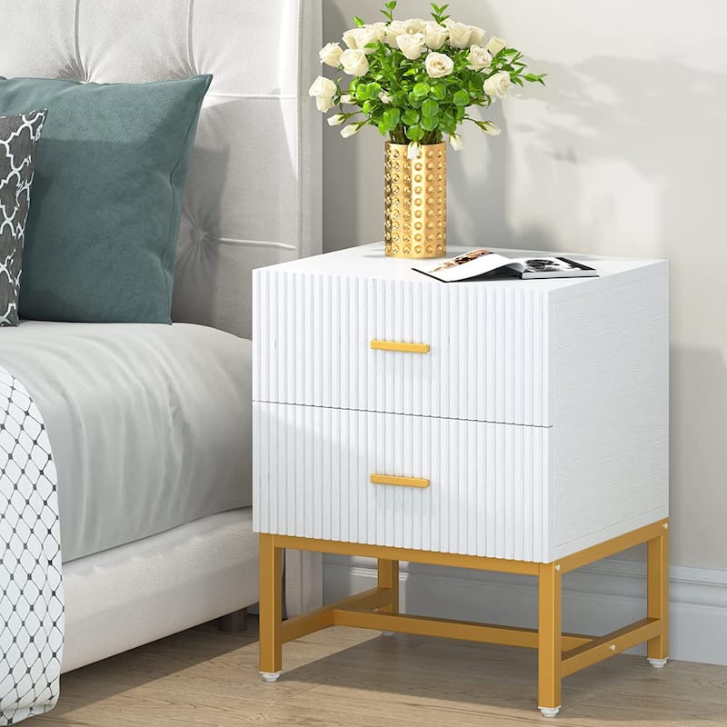 2-Drawer Nightstand, White Night Stands with Storage Drawers