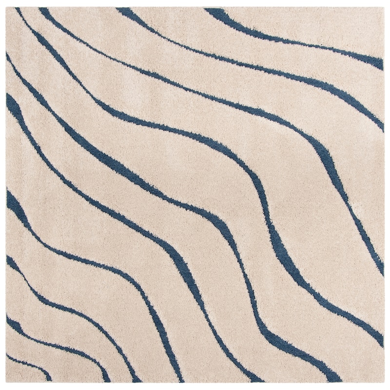 SAFAVIEH Florida Shag Hervor Soft Serene Waves 1.2-inch Thick Rug - 6'7" Square - Cream/Blue - Square