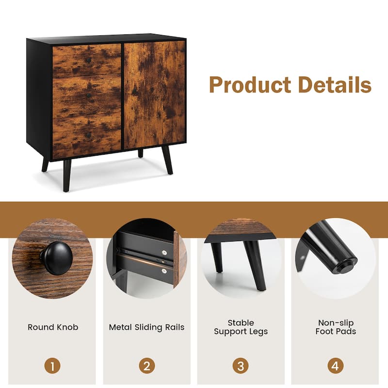 Costway Mid-Century Rustic Storage Cabinet Multipurpose Wood Shelf - 31'' x 16'' x 30'' (L x W x H)