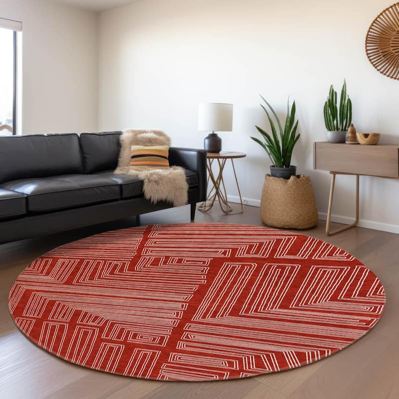 Premium Washable Super Soft Mid Century Modern Mayfield Rug - Red - 8' x 8'