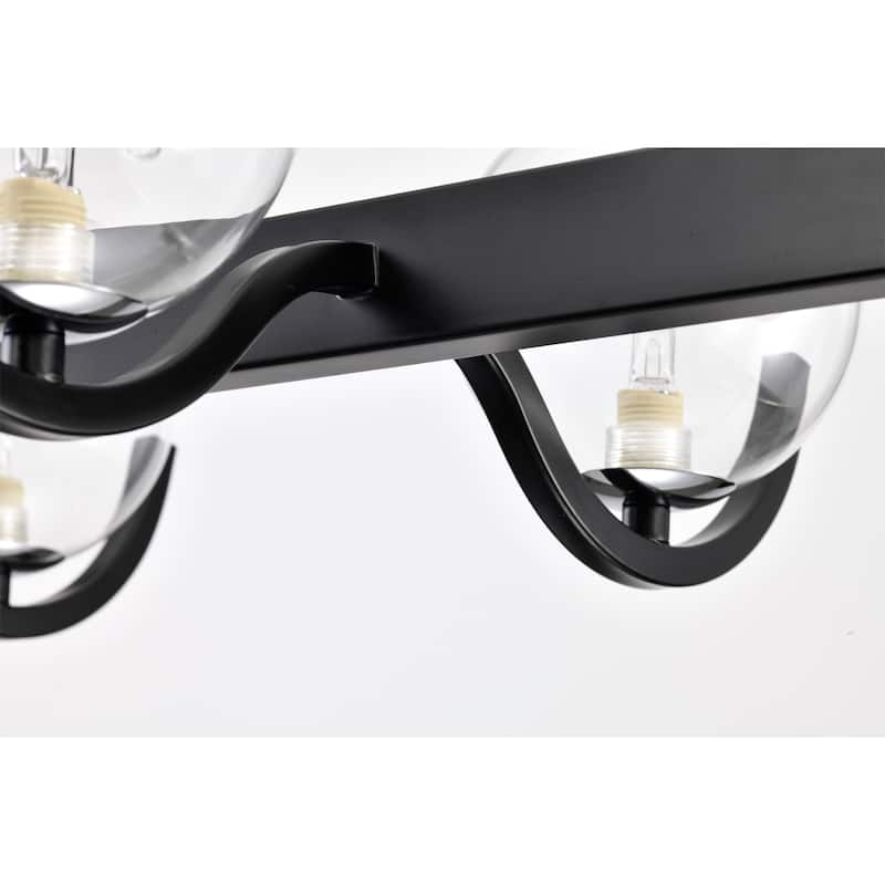 25" Element Matte Black 6-Light Linear Chandelier with Glass Globe Shade