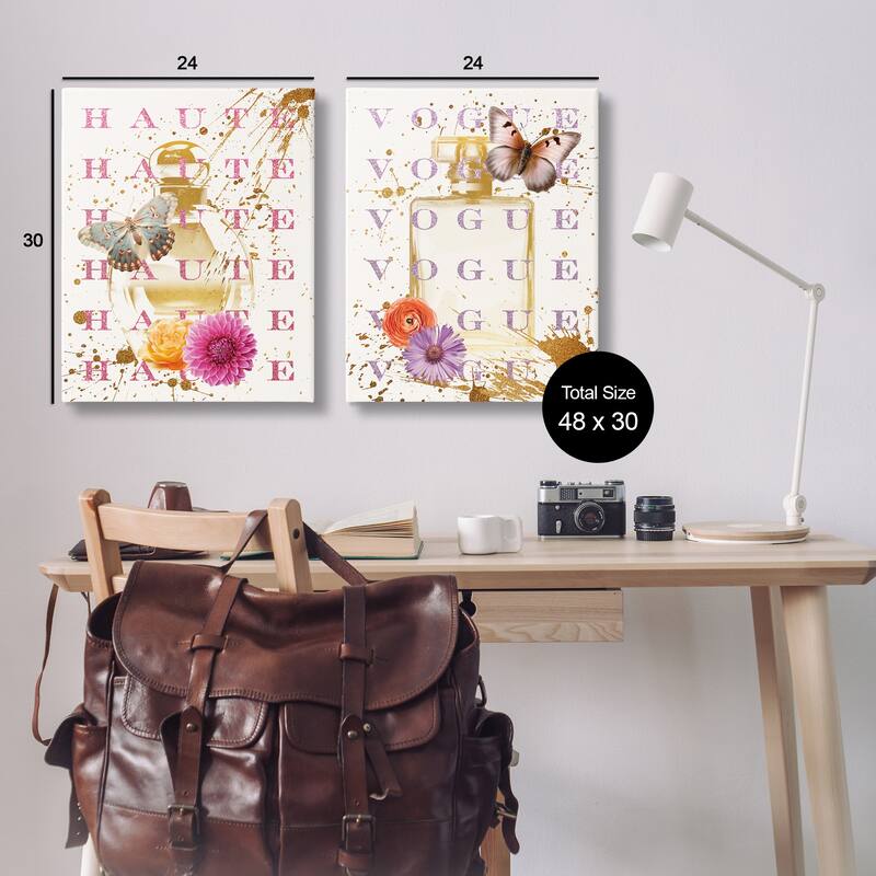 Stupell Glam Perfumes with Butterflies Canvas Wall Art Design By Susan Arnot (Set of 2)